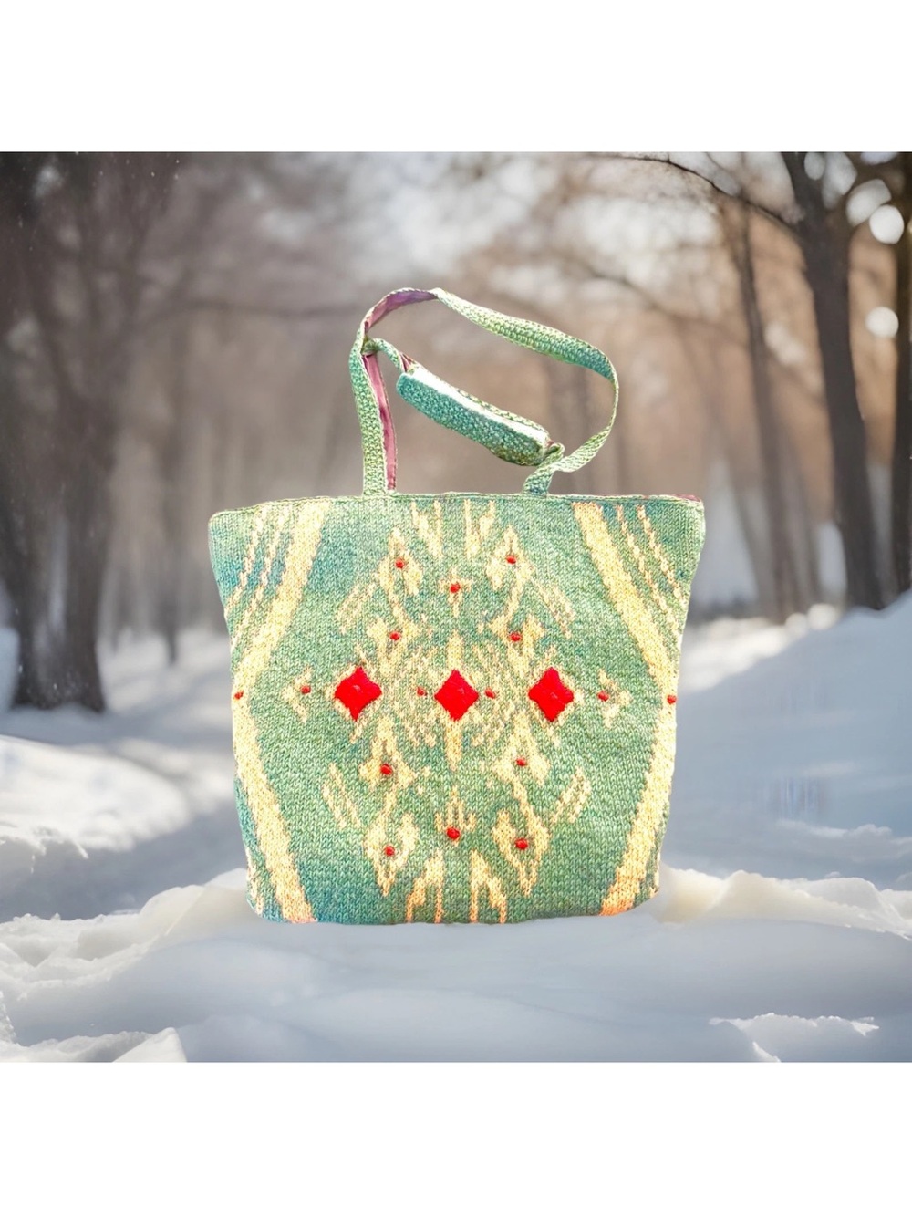 Newari wool Teal Woven Katya handbag with Red Diamond Accents retail $138 NWT